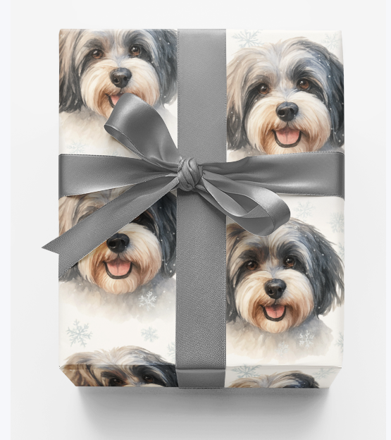 Watercolor Snowflake Dog Gift Wrap, Havanese Christmas Wrapping Paper, Adorable Havanese Holiday Wrapping Paper, Winter Pet Paper Roll