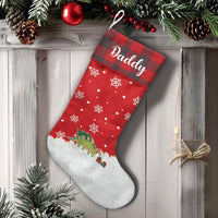 Personalized Red Plaid Stocking, Dinosaur Christmas Stocking, Adorable Dino Holiday Stocking, Custom Kids Christmas Stocking, Family Xmas Present
