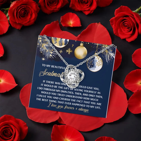 Soulmate Love Knot Necklace, Love Knot Necklace for Soulmate, Christmas Rose Gift Box, Romantic Anniversary Necklace, Holiday