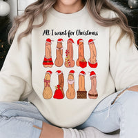 Naughty Sarcastic Holiday Crewneck, All I Want for Christmas Humorous Adult Sweatshirt, Dirty Humor Xmas Pullover