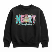 Pastel Checkered Tree Holiday Crewneck, Merry Christmas Sweatshirt, Adorable Aesthetic Xmas Sweater, Winter Holiday Pullover for Her
