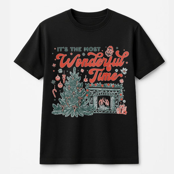 Retro Holiday Fireplace Shirt, It's the Most Wonderful Time Christmas T-Shirt, Comfy Xmas Aesthetic Tee, Festive Family Holid