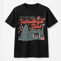 Retro Holiday Fireplace Shirt, It's the Most Wonderful Time Christmas T-Shirt, Comfy Xmas Aesthetic Tee, Festive Family Holiday Top
