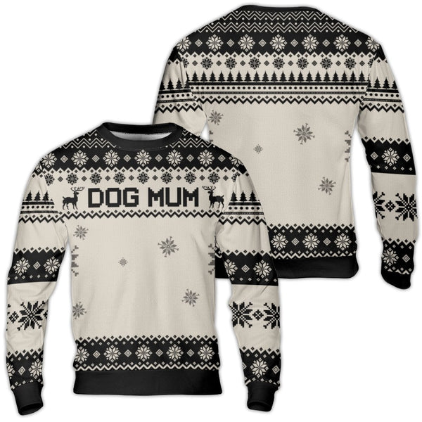 Nordic Reindeer Snowflake Christmas Sweater, Dog Mum Ugly Christmas Sweater, Adorable Dog Lover Holiday Sweater, Pet Owner Cr