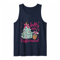 Christmas Coffee Tank, Jolly and Caffeinated Tank Top, Retro Holiday Tree Sleeveless Tee, Caffeinated Christmas Tank Top, Xmas Present