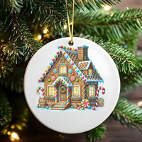 Candy Cottage Holiday Ornament, Gingerbread House Christmas Ornament, Festive Ceramic Tree Ornament, Holiday Keepsake Present for Family