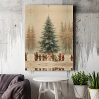 Children in Snowy Forest Scene Poster, Vintage Christmas Tree Wall Art Print, Nostalgic Holiday Winter Art, Digital Download Present