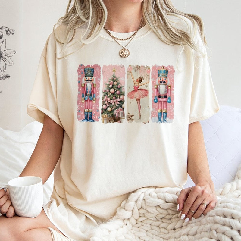 Watercolor Ballet Ballerina Holiday Tee, Nutcracker Christmas T-Shirt, Nutcracker Suite Graphic Shirt, Festive Christmas Present