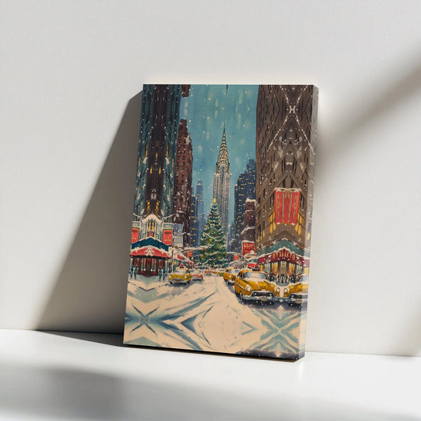 Snowy Chrysler Building Print, New York Christmas Canvas Wall Art, NYC Winter Cityscape Poster, Festive New York Decor, Digit