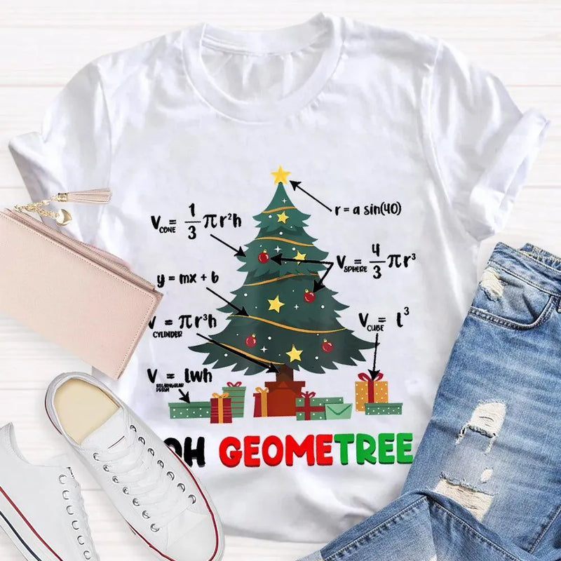 Humorous Geometry Holiday Tree Tee, Oh Geometree Math Teacher Christmas Shirt, Math Lover Xmas T-Shirt, Christmas Educator Shirt