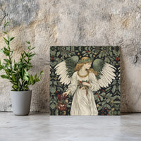 Holly Berry Botanical Canvas Print, William Morris Christmas Angel Canvas Art, Square Religious Canvas Wall Decor, Art Digital Download