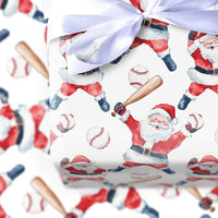 Sports Holiday Gift Wrap, Baseball Santa Christmas Wrapping Paper, Watercolor Baseball Player Wrapping Paper, Coach Christmas Gift Wrap