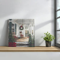 Rustic Christmas Porch Wall Art, Christmas Farmhouse Porch Canvas, Comfy Holiday Porch Canvas Print, Winter Farmhouse Art Digital Download