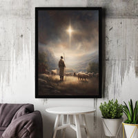 Holy Night Christian Canvas Wall Art, Nativity Shepherd Under Star of Bethlehem Canvas Print, Religious Christmas Manger Wall Decor Present