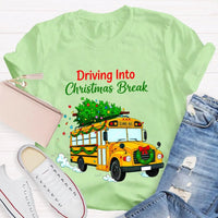 Driving into Christmas Break Shirt, Christmas School Bus T-Shirt, Winter Holiday Bus Driver Tee, Teacher Graphic T-Shirt, Xmas Present