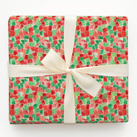 Red and Green Stained Glass Gift Wrap, Watercolor Mosaic Wrapping Paper, Modern Christmas Wrapping Paper, Abstract Holiday Gift Wrap Roll