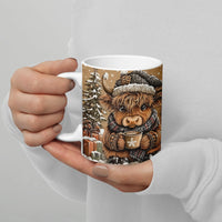 Winter Animal Coffee Mug, Comfy Highland Cow Mug, Knit Hat Scarf Ceramic Cup, Adorable Christmas Tea Mug, Holiday Present for Animal Lovers