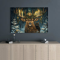 Winter Forest Stag Holiday Print, Christmas Stag and Black Cat Canvas Wall Art, Enchanted Christmas Stag Poster, Festive Digital Download