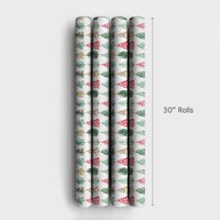 Pine Holiday Gift Wrap Paper, Watercolor Christmas Tree Wrapping Paper, Red Green Gold Gift Wrap Roll, Festive Present Wrapping Paper