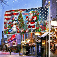 Double Sided American Winter Yard Flag, Patriotic Santa Claus Snowman Christmas House Flag, Holiday Porch Garden Flag Decor