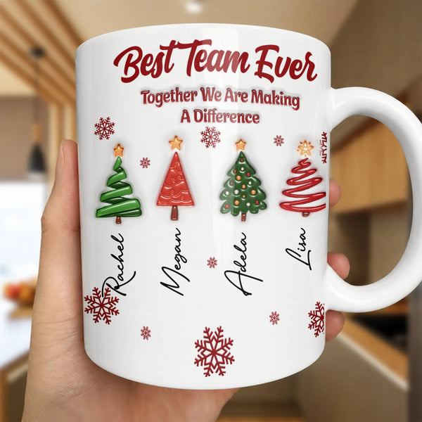 Personalized Christmas Trees Office Staff Ceramic Mug, Best Team Ever Coffee Mug, Employee Appreciation Mug, Coworker Holiday