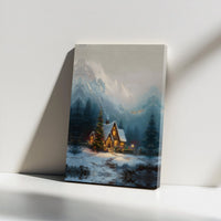 Comfy Pine Forest Landscape Wall Art, Winter Snowy Mountain Cabin Canvas Print, Christmas Snow Scene Canvas Decor, Rustic Cabin Home Present