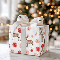 Floral Holiday Gift Wrap, Watercolor Reindeer Wrapping Paper, Elegant Stag Christmas Wrapping Paper, Winter Botanical Gift Wrapping Paper