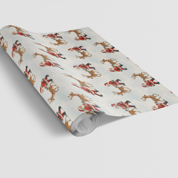 Christmas Holiday Gift Wrap, Watercolor Santa and Reindeer Wrapping Paper, Adorable Xmas Pattern Wrapping Paper, Winter Prese