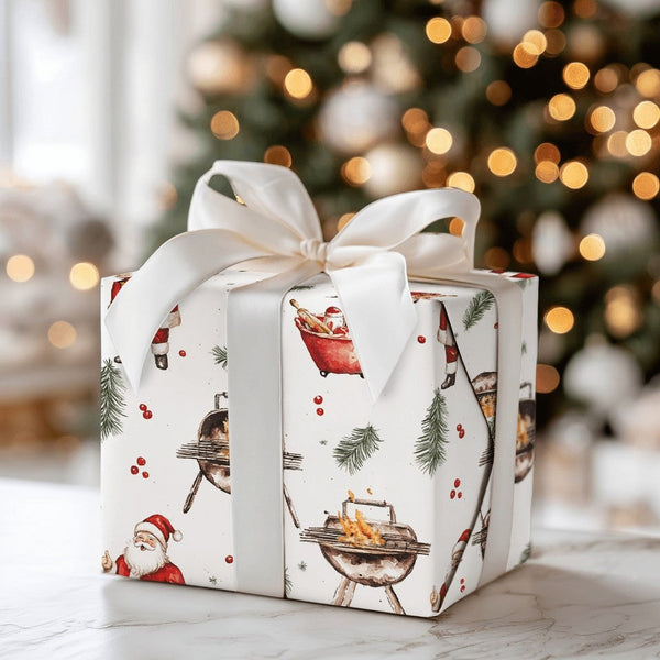 Humorous Holiday Cookout Wrapping Paper, Thumbs Up BBQ Santa Wrapping Paper, Christmas Grilling Wrapping Paper, Festive BBQ G