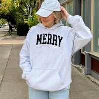 Distressed Holiday Lettering Sweatshirt, Retro Varsity Merry Christmas Hoodie, Vintage Winter Season Hooded Pullover Present