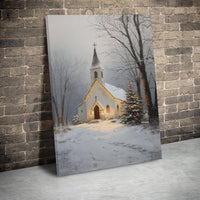 Snowy Christmas Landscape Print, Winter Church Canvas Wall Art, Religious Holiday Wall Decor, Christian Winter Scene Canvas Art Present