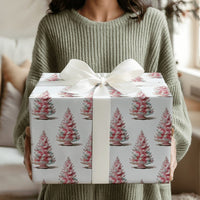 Watercolor Holiday Gift Wrap, Pink Christmas Tree Wrapping Paper, Whimsical Tree Winter Wrapping Paper, Modern Pastel Gift Wrap Roll