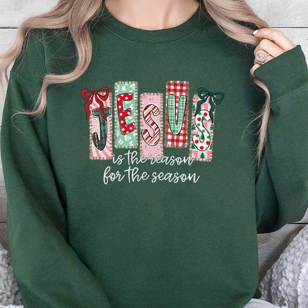 Plaid Christmas Sweatshirt, Jesus Is the Reason for the Season Sweatshirt, Faith Holiday Sweatshirt, Christian Religious Chri