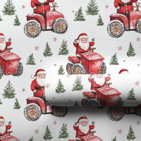 Farmhouse Santa Gift Wrap Roll, Santa on Tractor Christmas Wrapping Paper, Watercolor Holiday Wrapping Paper, Rustic Christmas Present Wrap