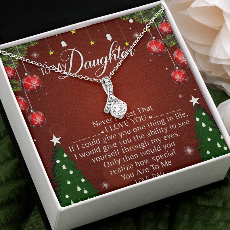 Infinity Ribbon Pendant Necklace, To My Daughter Ribbon Necklace, Cubic Zirconia Necklace from Dad, Meaningful Daughter Christmas Present
