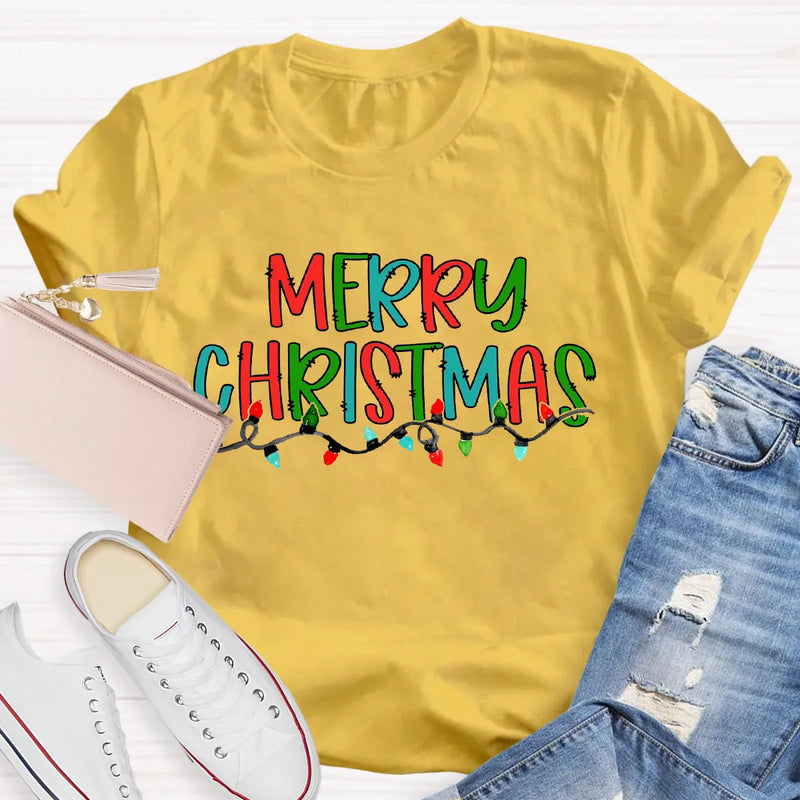 Festive School Holiday Shirt, Merry Christmas Lights Teacher T-Shirt, Adorable Christmas Teacher Graphic Tee, Xmas Educator Present for Teacher