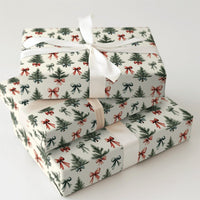 Festive Tree and Bow Gift Wrap Roll, Watercolor Christmas Wrapping Paper, Colorful Holiday Wrapping Paper, Retro Xmas Gift Wrap Paper