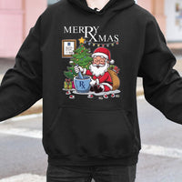 Humorous Pharmacy Christmas Hoodie, Santa Mixing Pills Pharmacist Hoodie, Pharm Tech Holiday Pullover, Medical Rx Xmas Hooded Sweatshirt Present