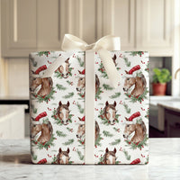 Watercolor Equestrian Gift Wrap, Christmas Horse Wrapping Paper, Santa Hat Horse Wrapping Paper, Farm Animal Christmas Wrapping Paper