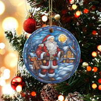 Winter Village Santa Ornament, Stained Glass Santa Ornament, Ceramic Christmas Tree Ornament, Holiday Keepsake Decoration, Xmas Family Present