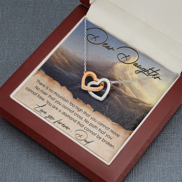 Polished Steel Double Heart Pendant, Interlocking Hearts Necklace for Daughter from Dad, Birthday Christmas Jewelry Present f