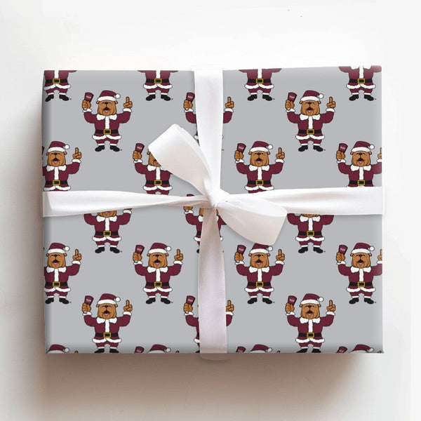 Santa Bulldog Holiday Gift Wrap, Bulldog Mascot Christmas Wrapping Paper, Adorable Dog Xmas Wrapping Paper, Sports Alumni Gif