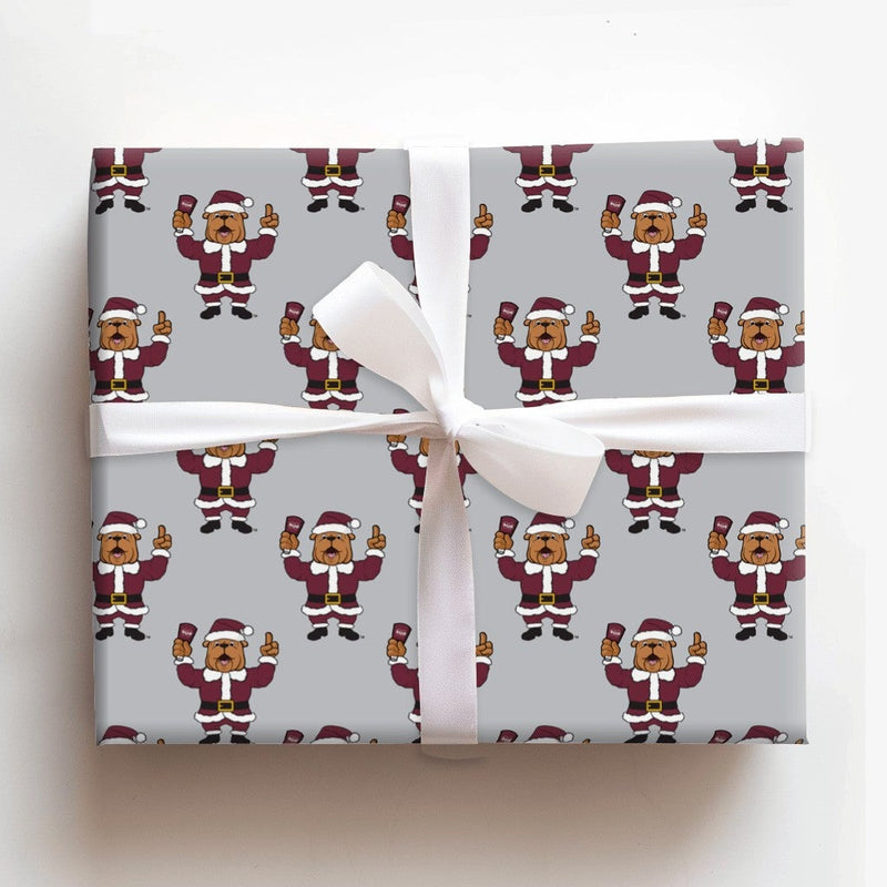 Santa Bulldog Holiday Gift Wrap, Bulldog Mascot Christmas Wrapping Paper, Adorable Dog Xmas Wrapping Paper, Sports Alumni Gift Wrap Roll