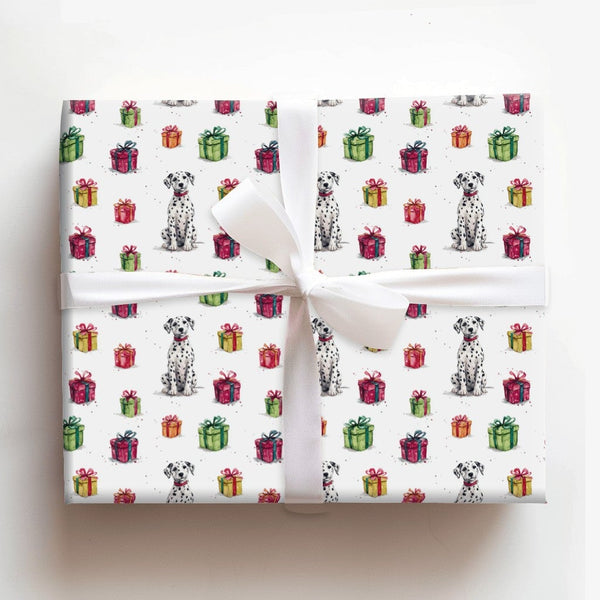 Watercolor Dog Gift Wrap, Dalmatian Christmas Wrapping Paper, Adorable Puppy Present Wrapping Paper Roll, Dog Lover Holiday G