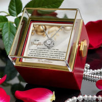 CZ Crystal Daughter Necklace, To My Daughter Love Knot Necklace, White Yellow Gold Knot Necklace, Meaningful Christmas Present for Daughter