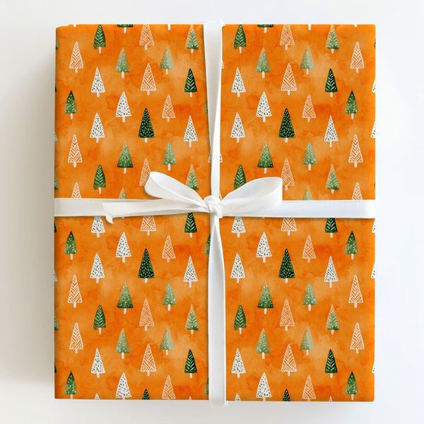 Orange Forest Holiday Wrapping Paper, Watercolor Tree Christmas Wrapping Paper, Modern Tree Wrapping Paper, Seasonal Holiday 