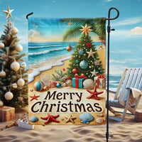 Coastal Holiday Yard Flag, Beach Christmas Garden Flag Tropical Merry Christmas, Double-Sided Ocean Xmas Outdoor Lawn Decor