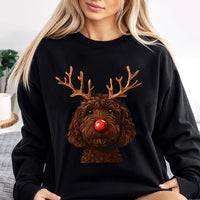 Humorous Christmas Dog Crewneck, Chocolate Doodle Reindeer Sweatshirt, Goldendoodle Holiday Pullover, Pet Lover Xmas Sweater, Dog Mom Present