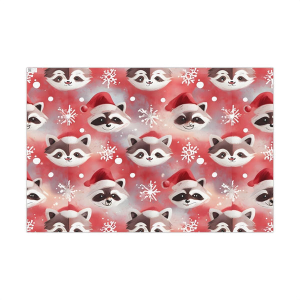 Adorable Winter Animal Gift Wrap, Santa Hat Raccoon Wrapping Paper, Christmas Raccoon Wrapping Paper, Holiday Forest Gift Wra