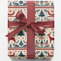 Pine Tree Christmas Gift Wrap, Nordic Reindeer Wrapping Paper, Rustic Winter Holiday Wrapping Paper, Scandinavian Xmas Gift Wrap Roll